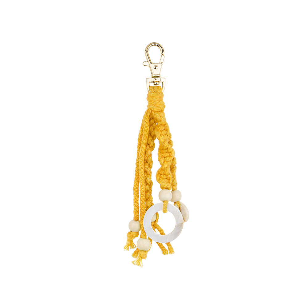 Wholesale Hand Woven Tassel Wood Bead Shell Keychain